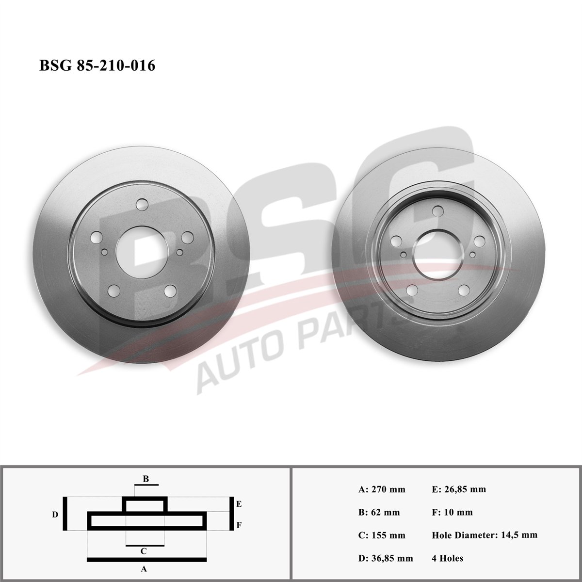 BSG 85-210-016 - Fren Diski Arka - Japon Corolla (e15) : Corolla (e18) 13- : Auris (e15, E18) 07-