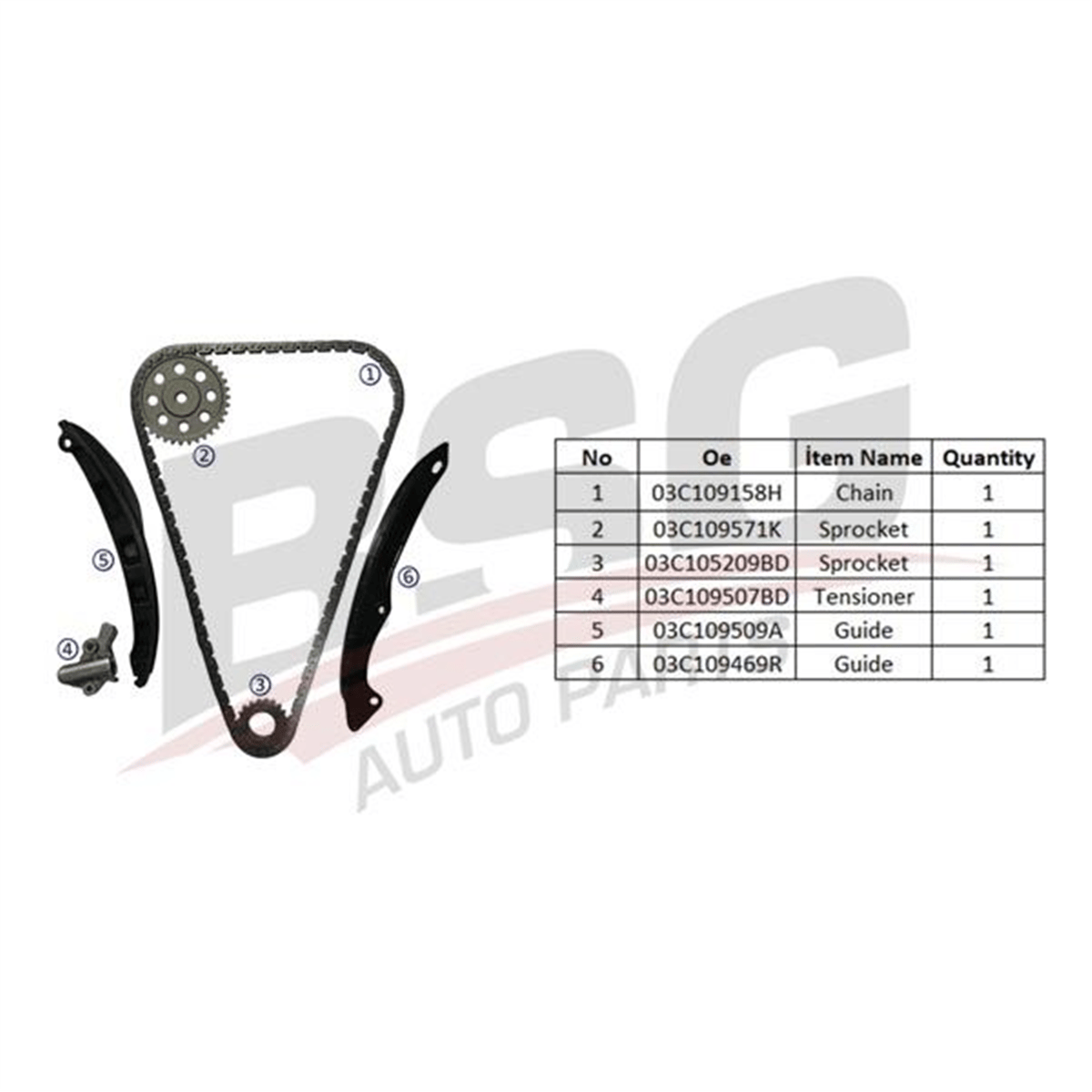 BSG 90-102-001 - Eksantrik Zincir Seti - Vw Golf5-golf6-jetta-a3-leon