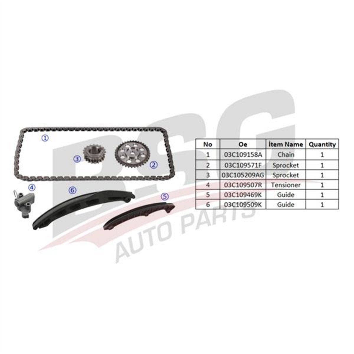 BSG 90-102-002 - Eksantrik Zincir Seti - Vw Golf5-golf6-jetta-a3-leon