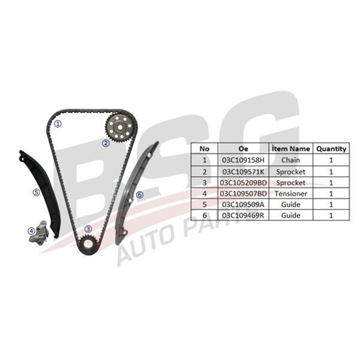 BSG 90-102-009 - Eksantrik Zincir Seti - Vw Golf5-golf6-jetta-a3-leon