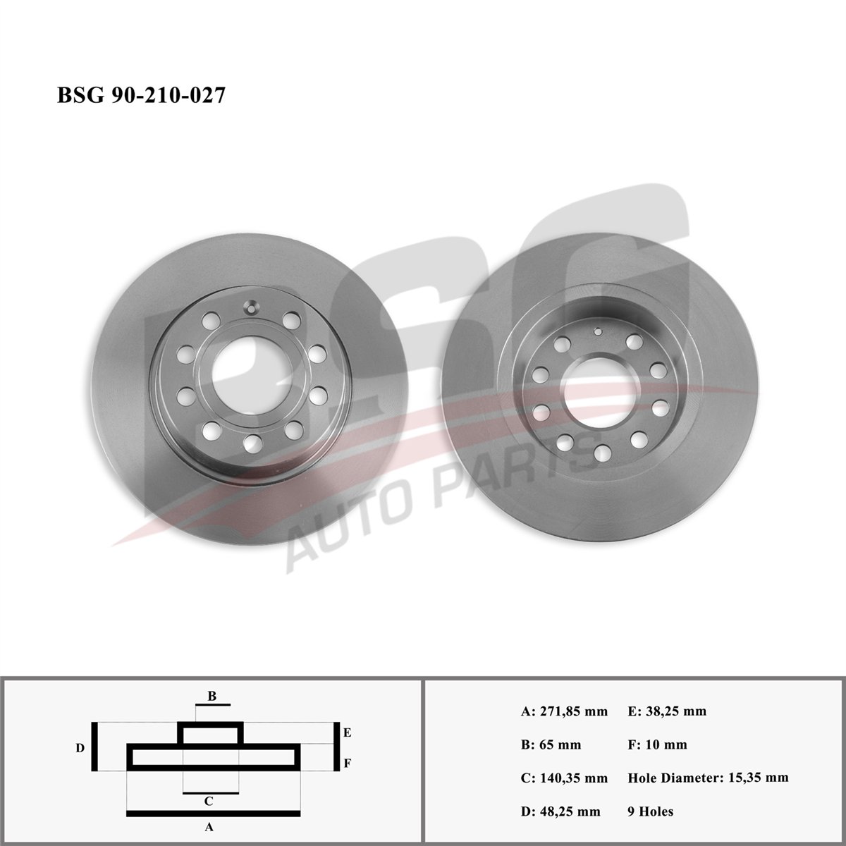 BSG 90-210-027 - Fren Diski Arka - Vw Golf6-golf7-jetta-caddy-a3-leon