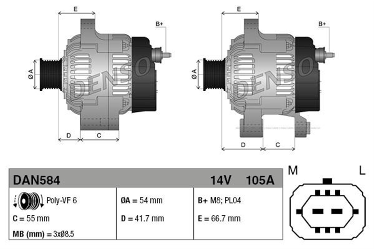 DENSO DAN584 - Alternatör - Opel Astra H/corsa C-d/meriva A