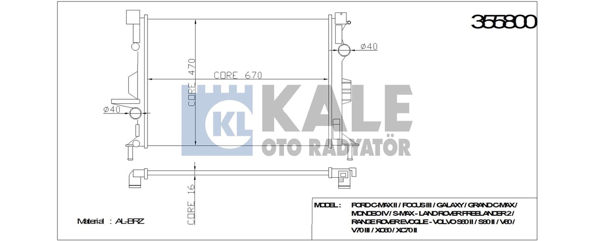 KALE 355800 - Su Radyatörü - Ford Mondeo/s-max/galaxy/s60/v60/land Rover