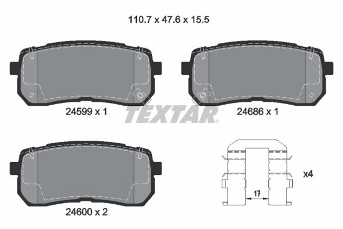 TEXTAR 2459901 - Fren Balatasi Arka - Kore H1/carnival/sorento