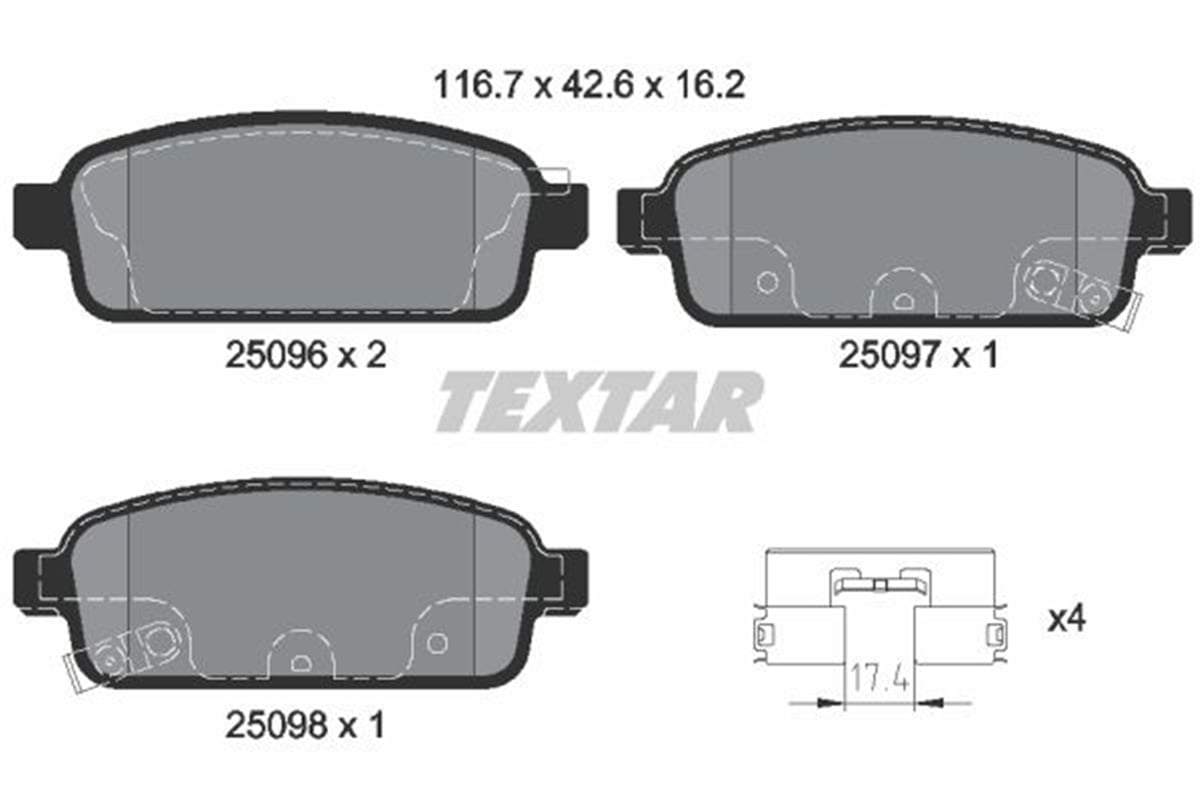 TEXTAR 2509602 - Fren Balatasi Arka - Opel Astra J Mokka Zafira C Cruze Trax