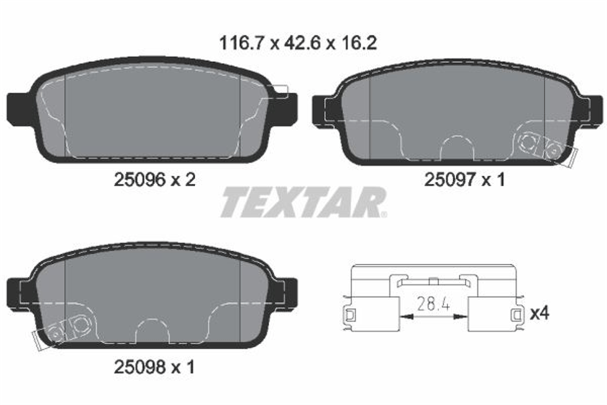 TEXTAR 2509606 - Fren Balatasi Arka - Opel Astra J Mokka Cruze Aveo T300 Zafira C Trax