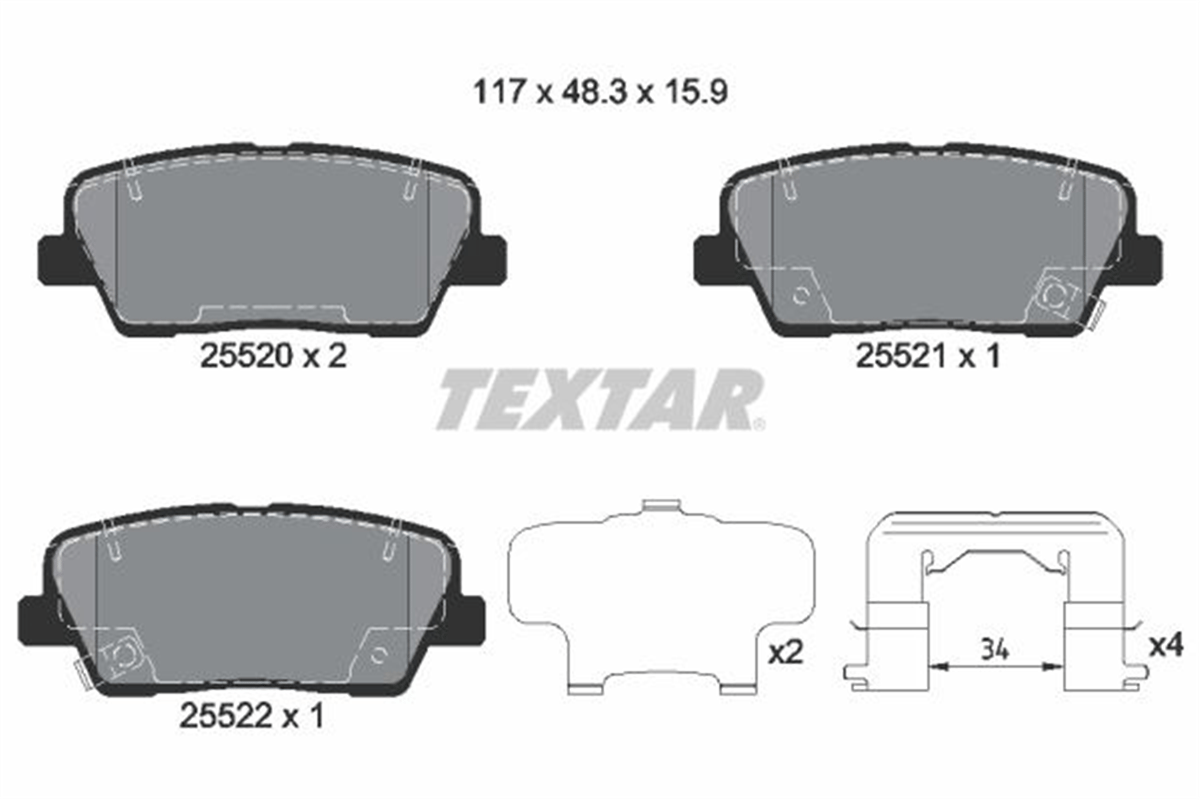 TEXTAR 2552003 - Fren Balatasi Arka - Kore Santafe/stinger