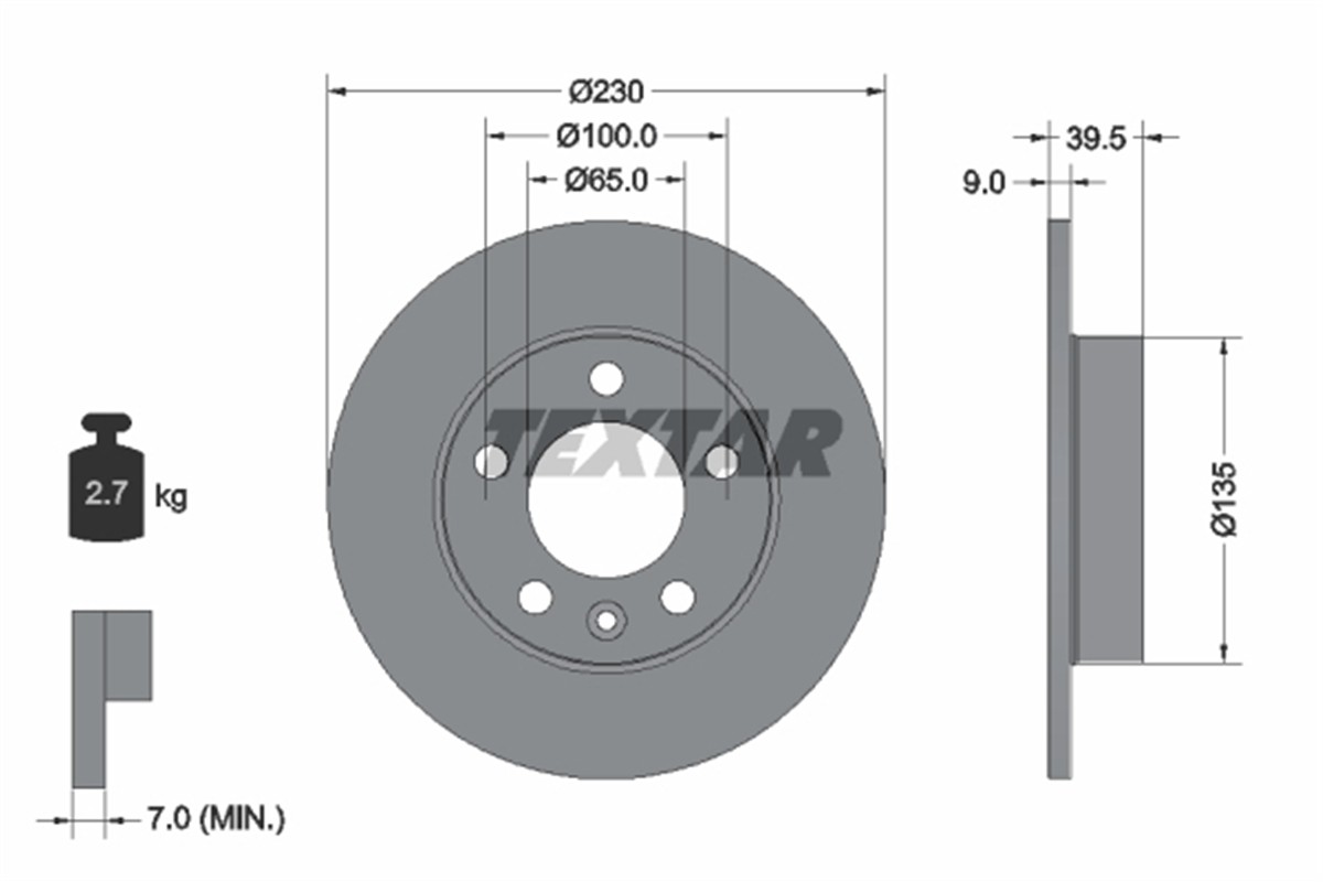 TEXTAR 92082503 - Fren Diski Arka - Vw Golf4-bora-a3-toledo-polo