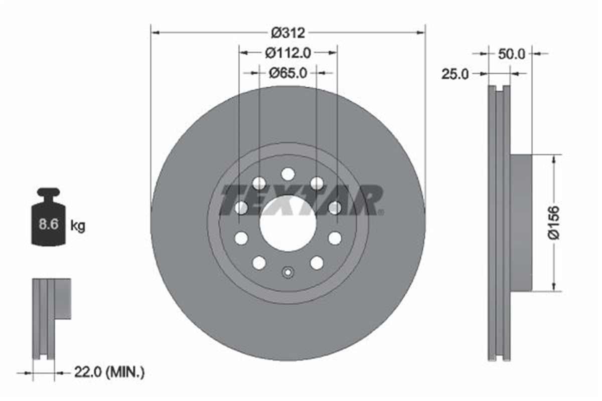 TEXTAR 92120505 - Fren Diski Ön - Vw Passat-golf5-golf6-golf7-caddy-a3-leon