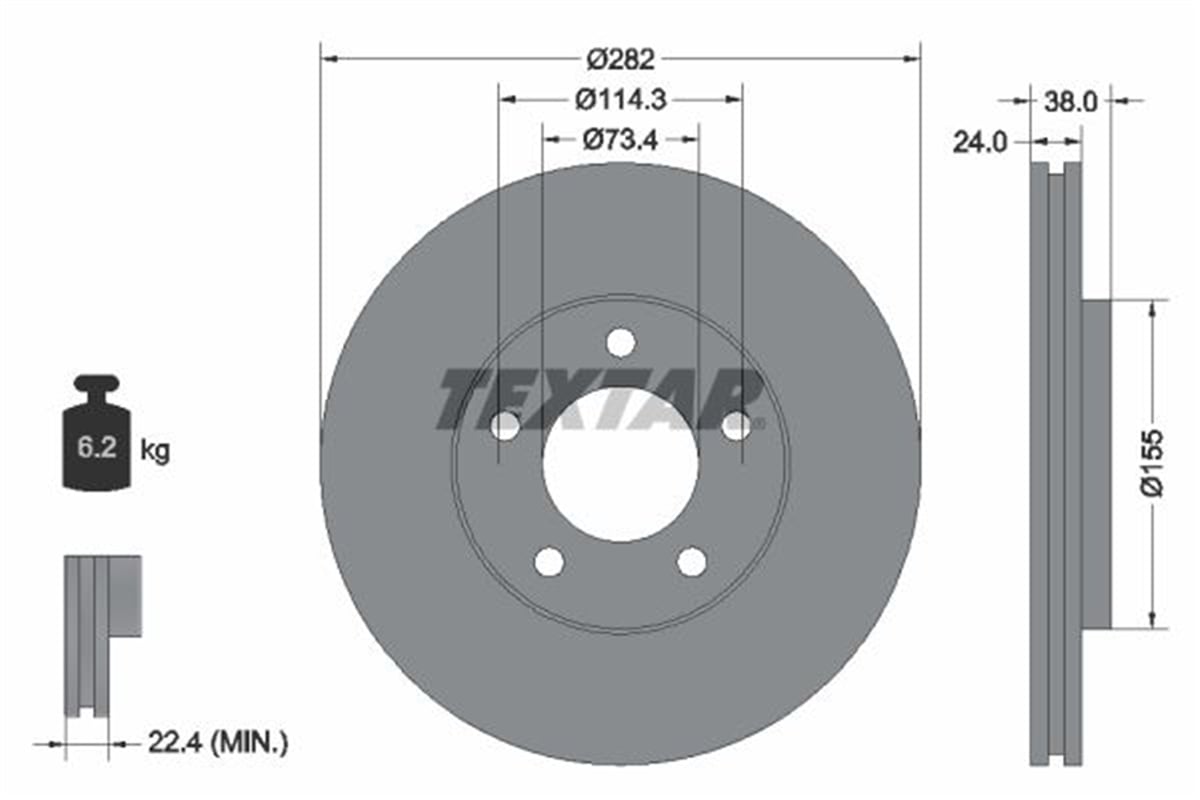 TEXTAR 92153100 - Fren Diski Ön - Fiat Chreysler Voyager I-ii