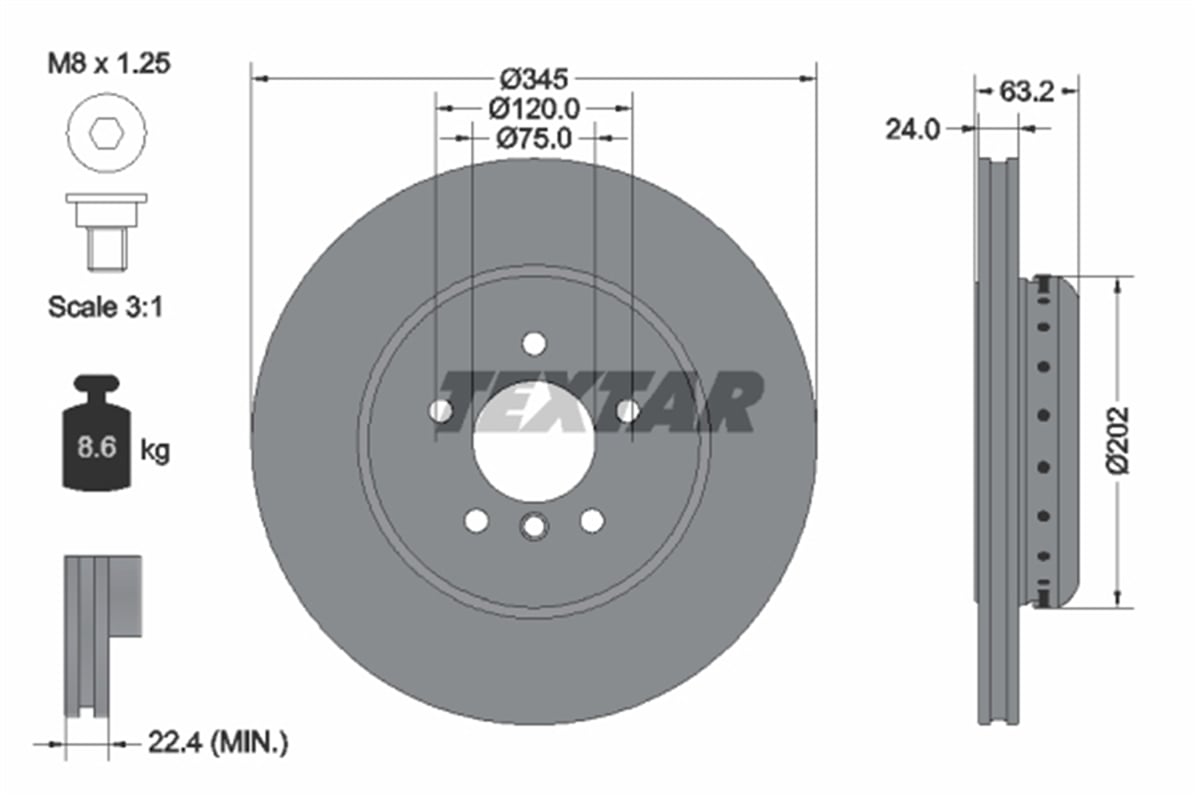 TEXTAR 92182525 - Fren Diski Arka - Bmw E60-61-63-64