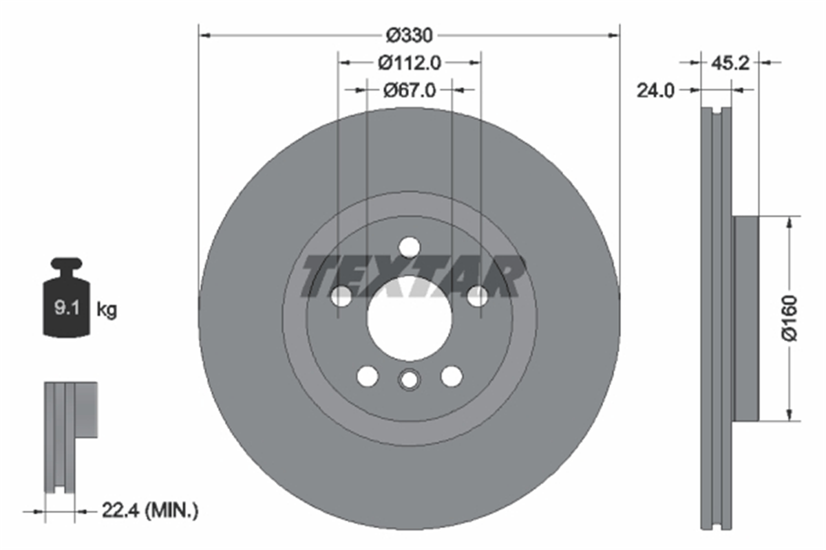 TEXTAR 92274405 - Fren Diski Ön - Bmw 1f40-2f45-f46-x1 F48-x2 F39 Mini F60