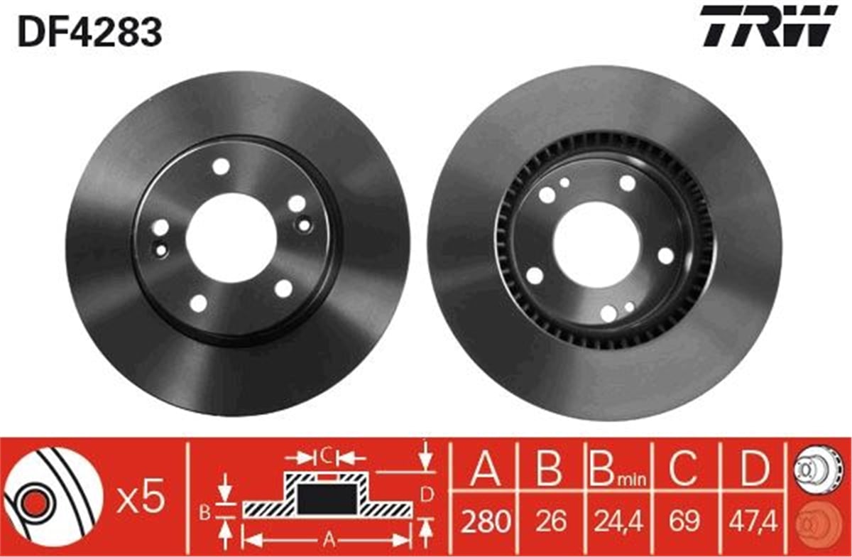TRW DF4283 - Fren Diski Ön - Kore Ix20/i30/sonata/tucson/sportage/ceed/cerato/venga/soul