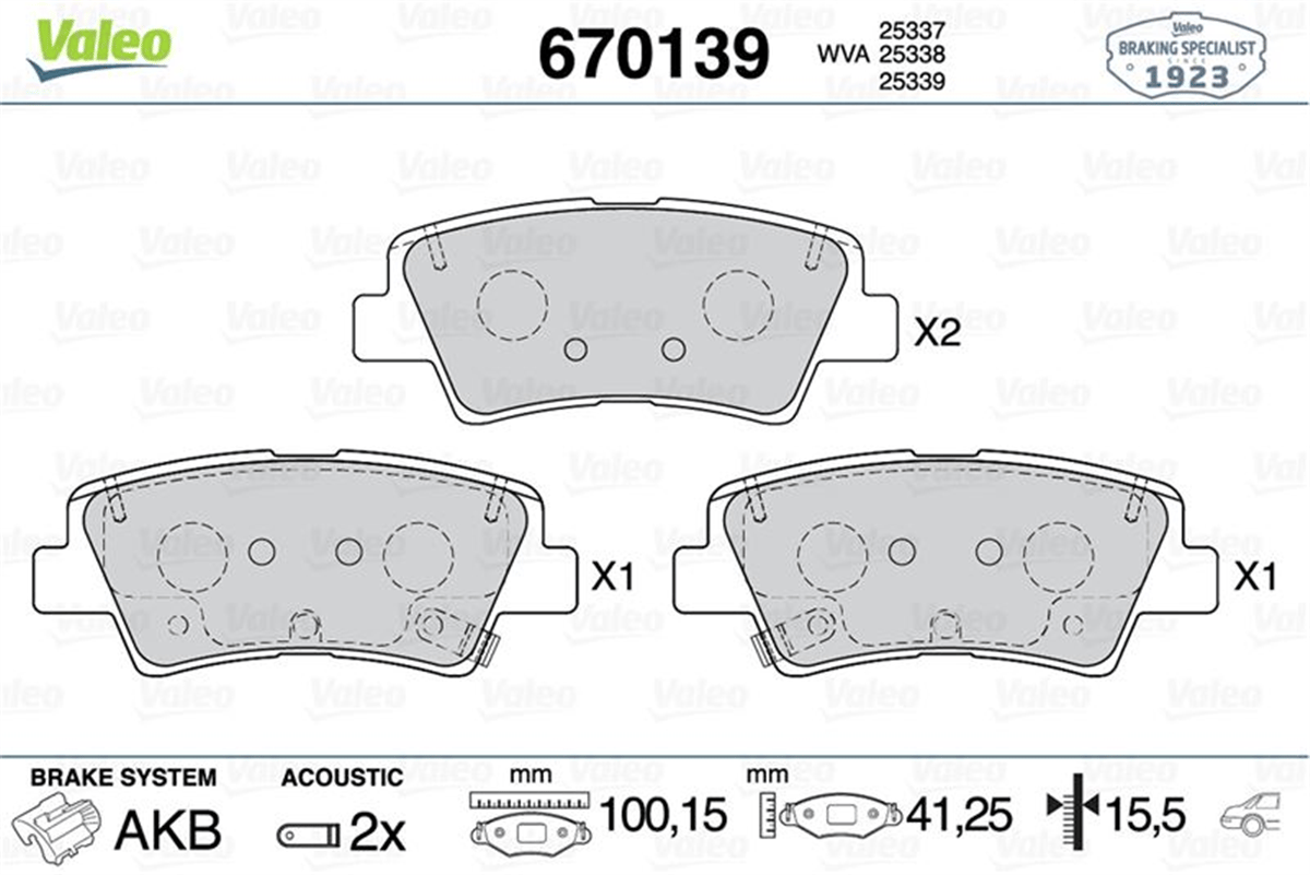 VALEO 670139 - Fren Balatasi Arka - Kore Accent Blue/i10/i40/elantra/ioniq/tucson/rio/soul/ceed/rio/auris/corolla 2013-20