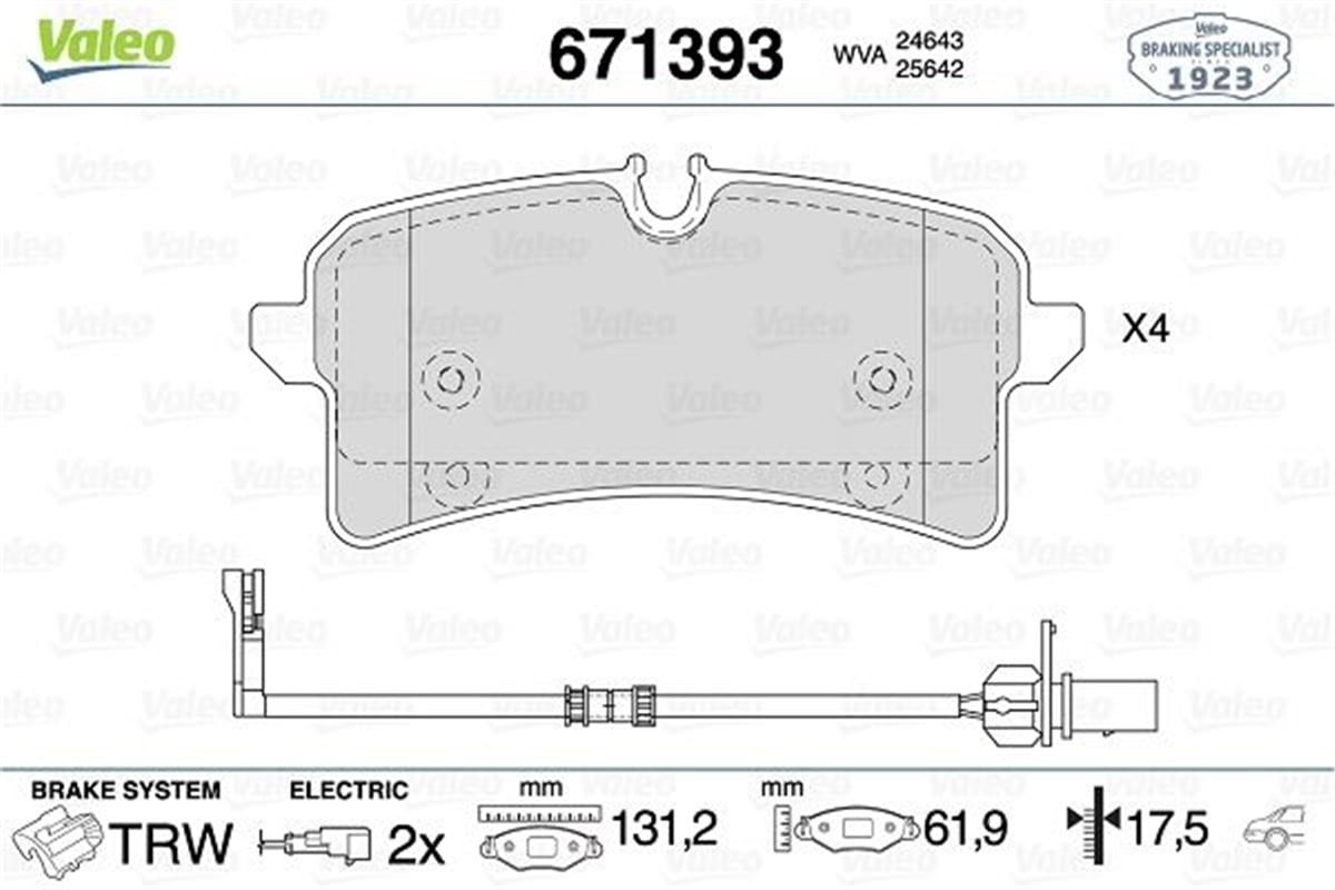 VALEO 671393 - Fren Balatasi Arka - Vw A6-a7-a8