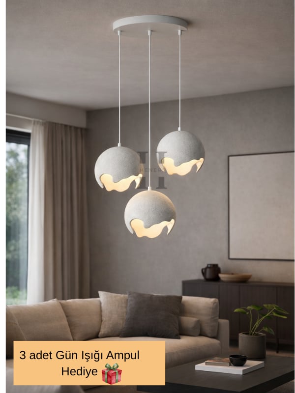 Beton Görünümlü Eggy 3lü Avize 