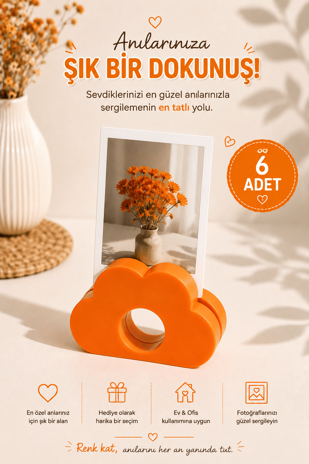 Bulut Fotoğraf Tutucu Çerçeve 6'lı Set – Masaüstü Fotoğraf Standı – Dekoratif Fotoğraf Tutucu