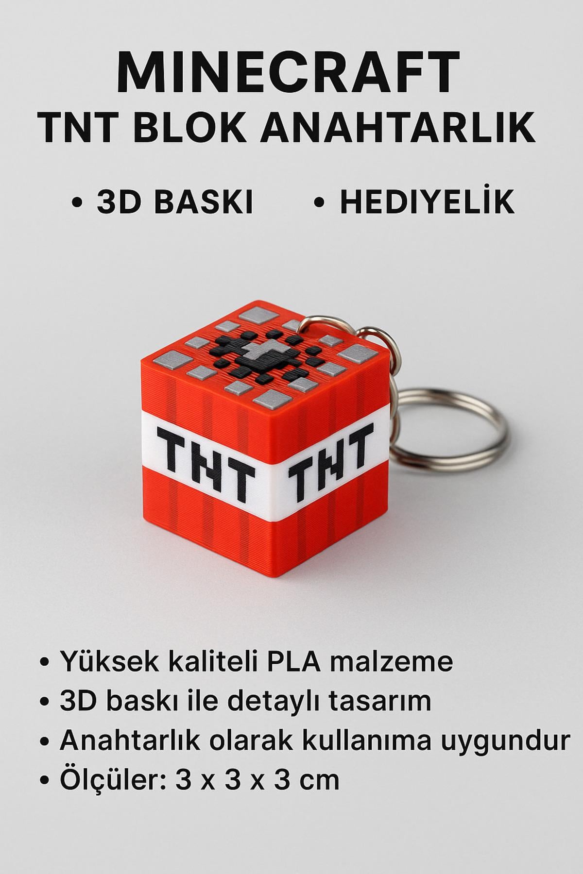 Minecraft TNT Blok Anahtarlık 3D Baskı El Yapımı Hediyelik