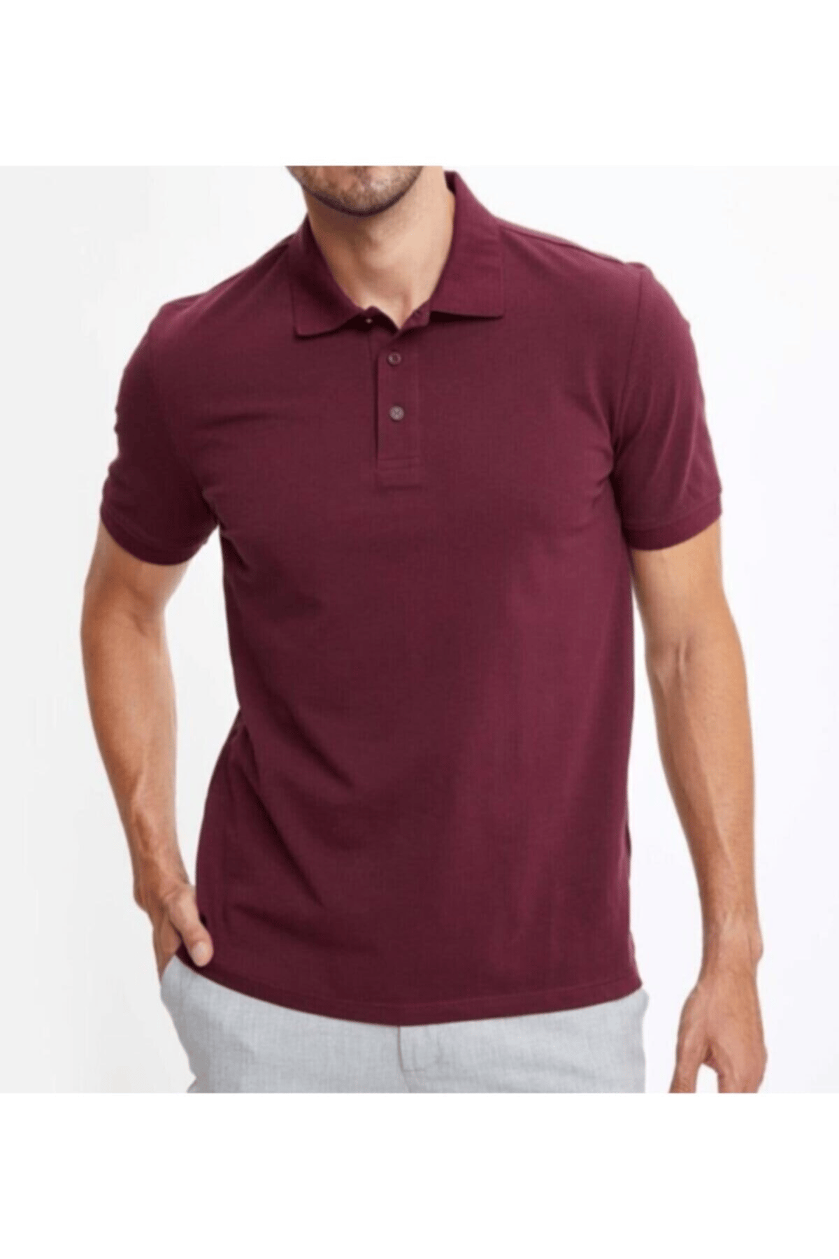 Erkek Bordo Basic Polo Yaka T-shirt