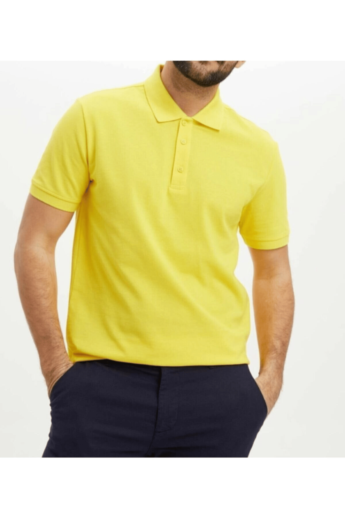 Erkek Sarı Polo Yaka Slimfit Basic Tshirt