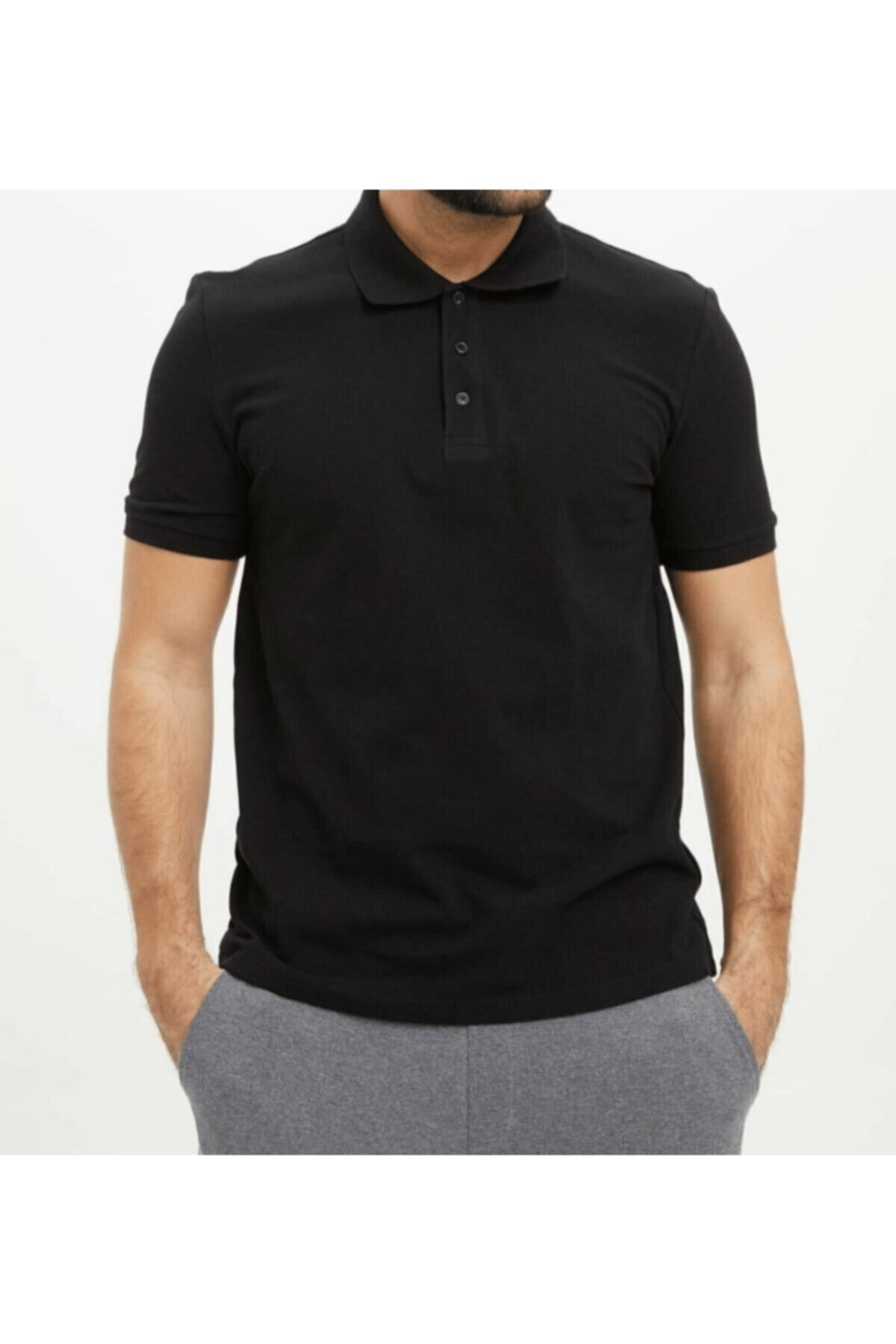 Erkek Siyah Polo Yaka Slimfit Basic Tshirt