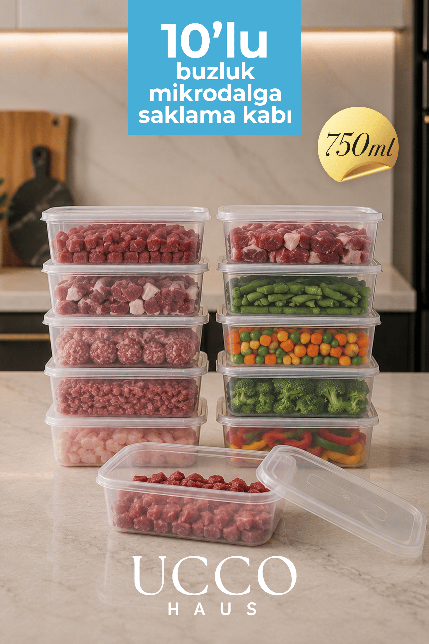 10 Adet 750ml Saklama Kabı Seti – Plastik Buzluk, Erzak, Yemek Hazırlık & Mutfak Düzenleme Kutuları