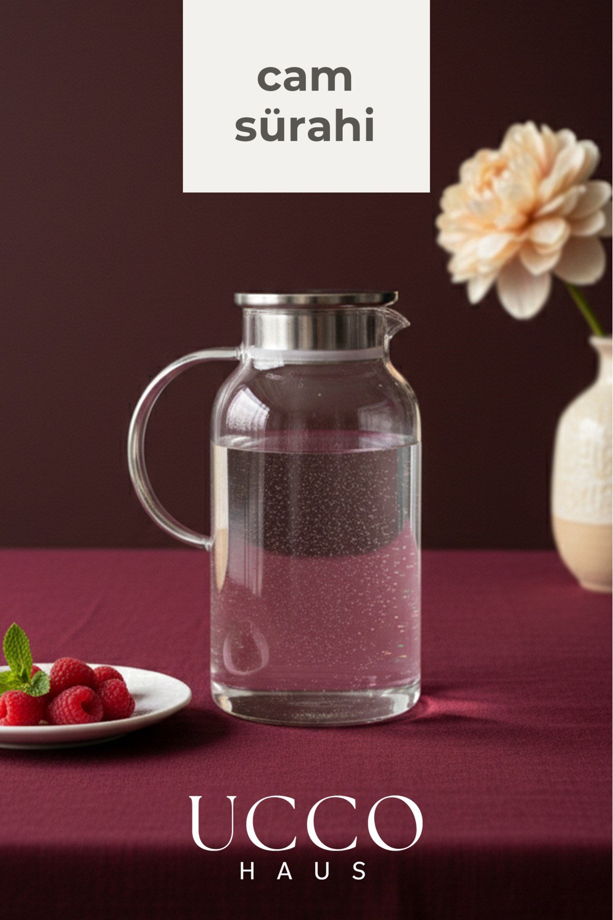 1800 ml Premium Borosilikat Cam Sürahi Vakum Kapaklı Modern Pinterest Karaf Detox Limonata Meşrubat