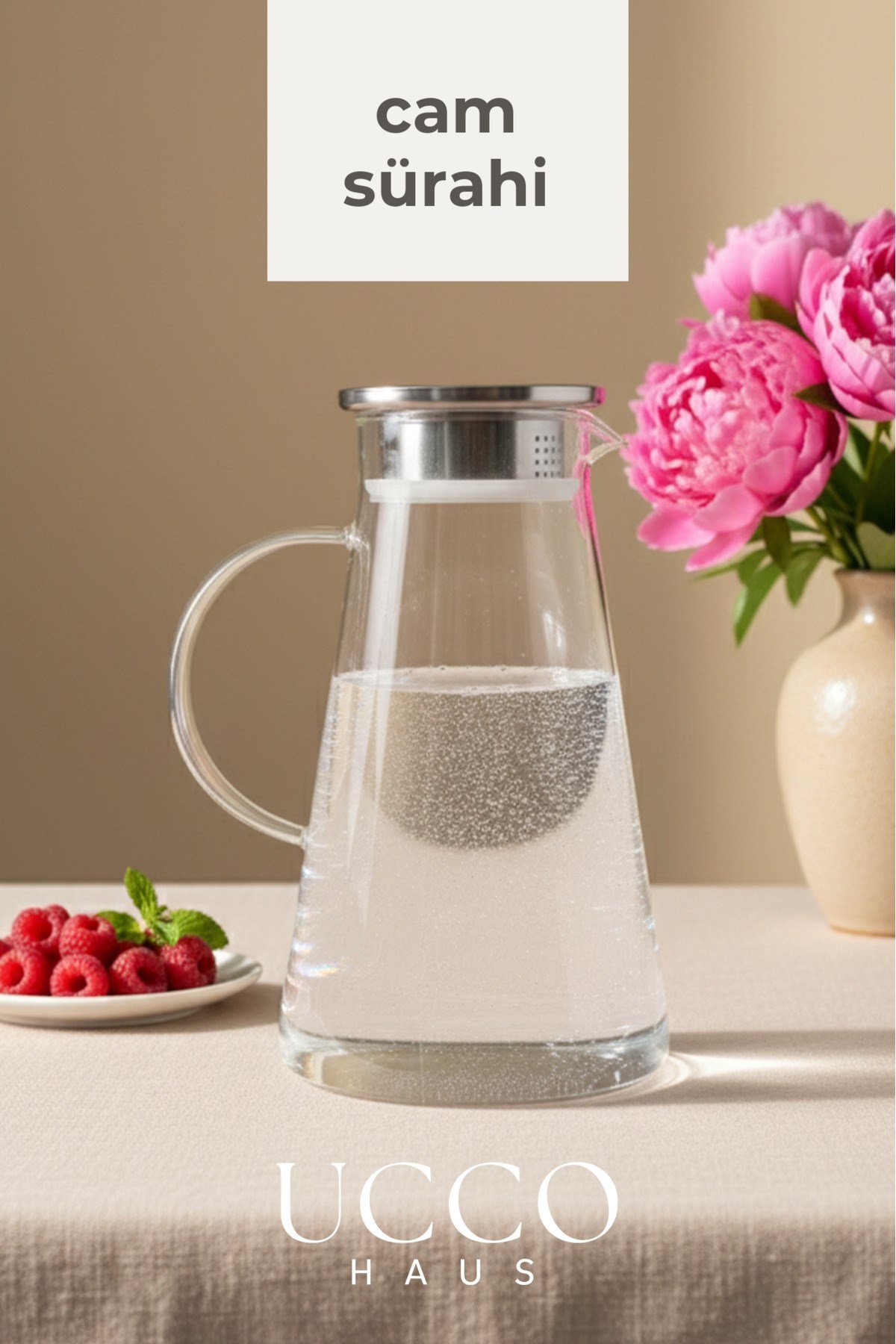 1800 ml Premium Borosilikat Cam Sürahi Vakum Kapaklı Modern Pinterest Karaf Detox Limonata Meşrubat