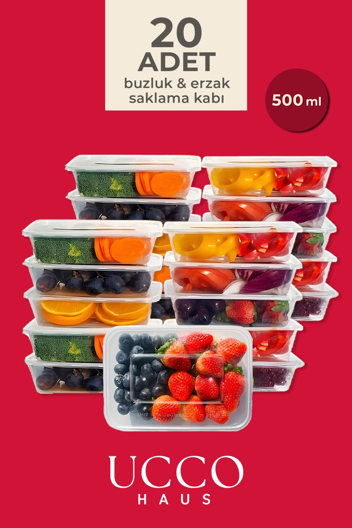 20 Adet 500ml Ekonomik Plastik Buzdolabı Dondurucu Erzak Sızdırmaz Saklama Kabı Buzluk Organizer