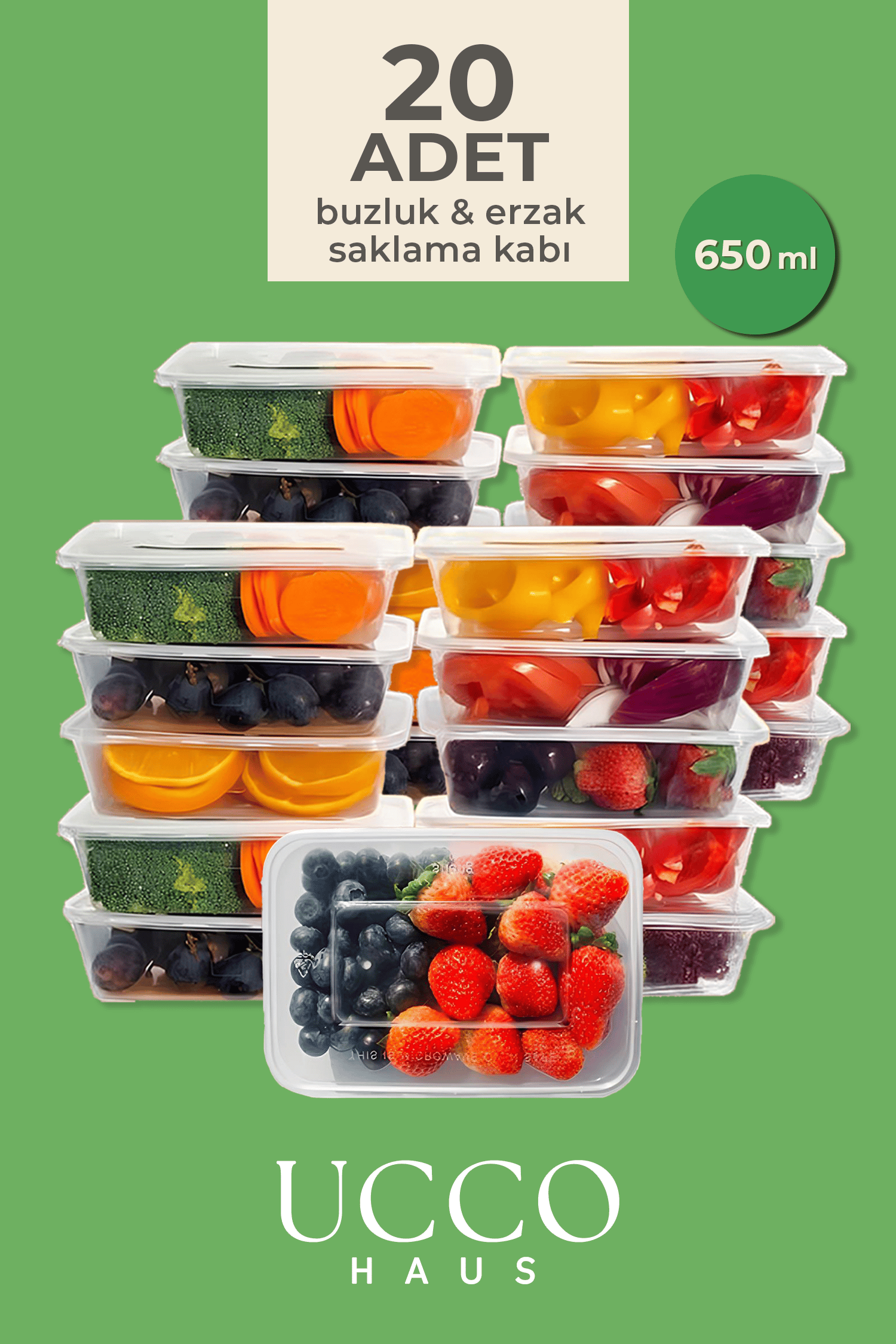 20 Adet 650 ml Buzluk & Mikrodalga Sızdırmaz Saklama Kabı Seti Buzluk Organizer