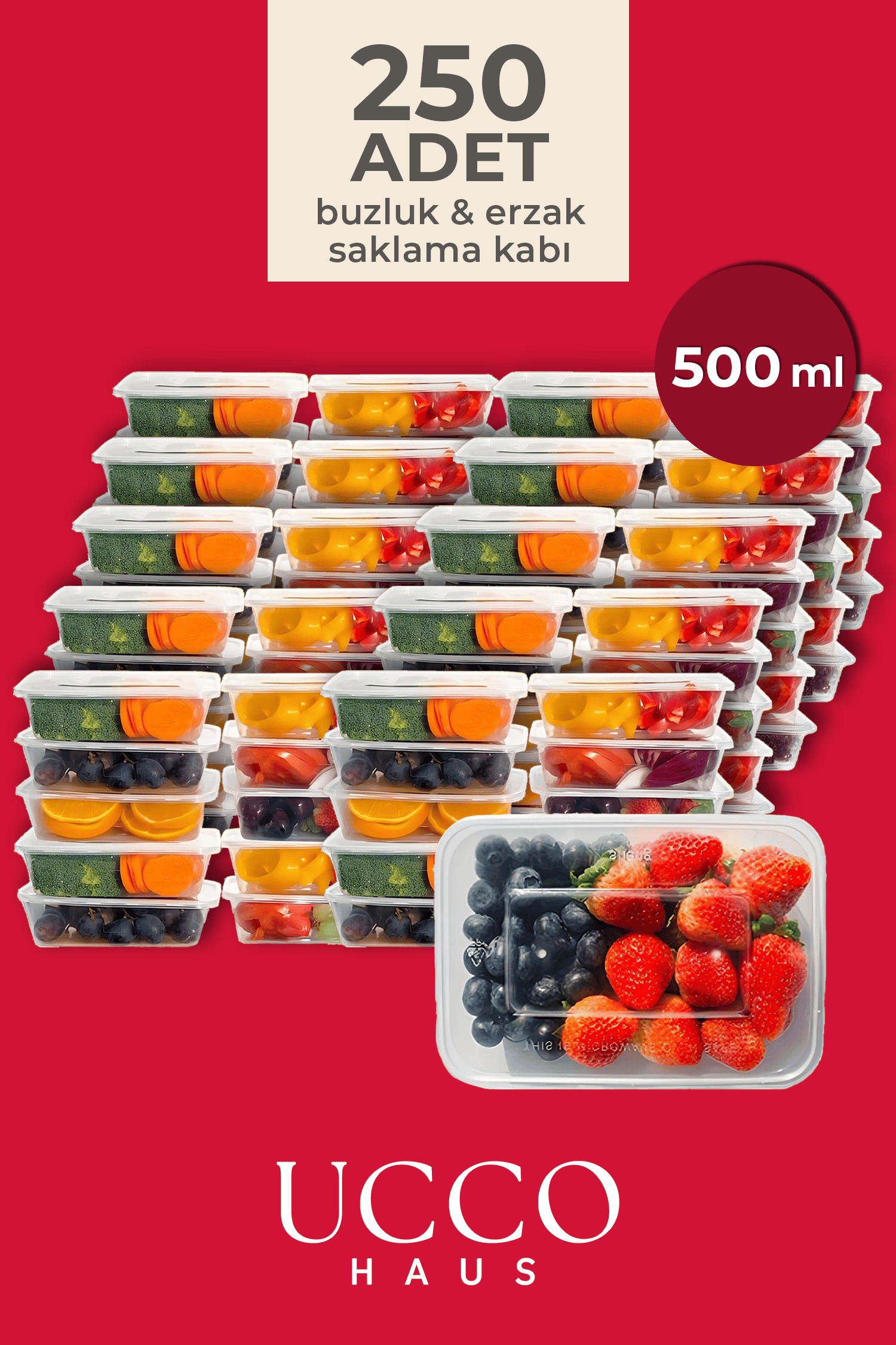 250 ADET 500 ml Ekonomik Buzdolabı Dondurucu Erzak Sızdırmaz Saklama Kabı Seti Buzluk Organizer