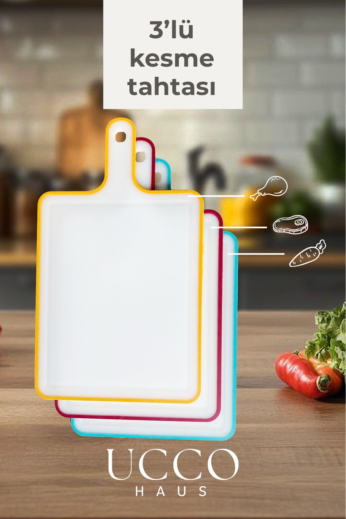 3’lü Renkli Kesme Tahtası Seti – BPA İçermez | Gıdaya Uygun, Hijyenik ve Dayanıklı Plastik