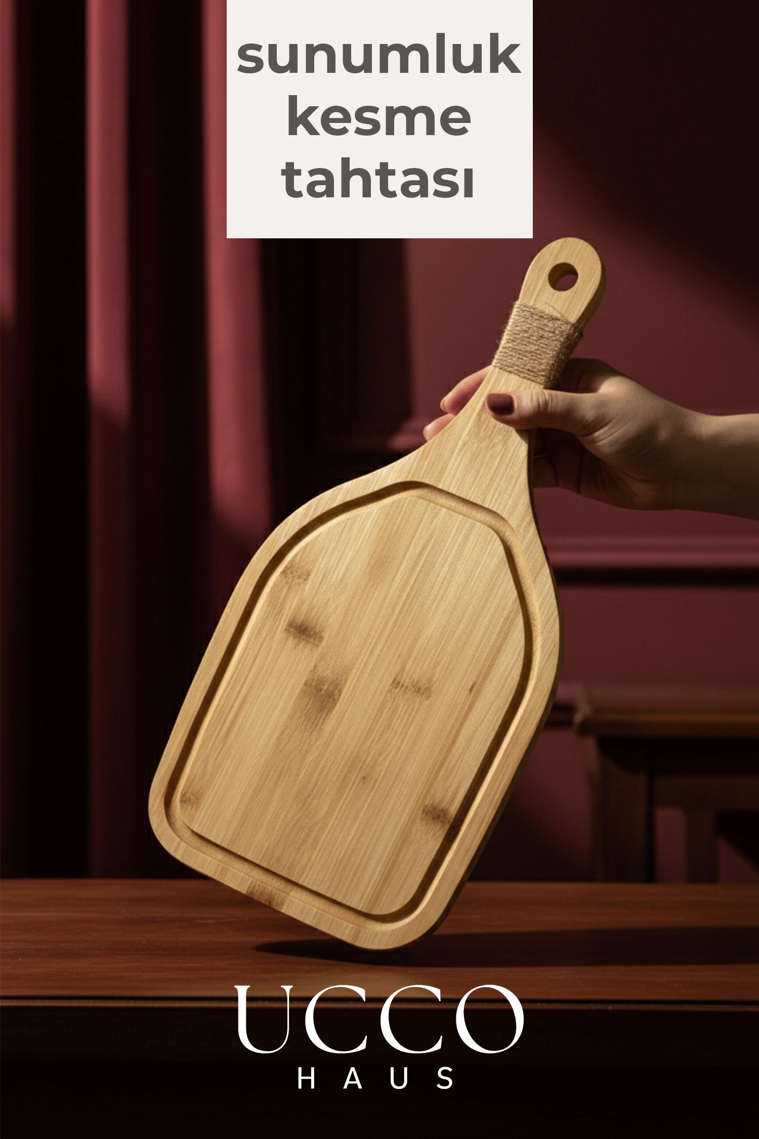 Bambu Kesme Sunum Tahtası 40 cm Orta Boy – , Sağlıklı, Dayanıklı Sunumluk Şarküteri