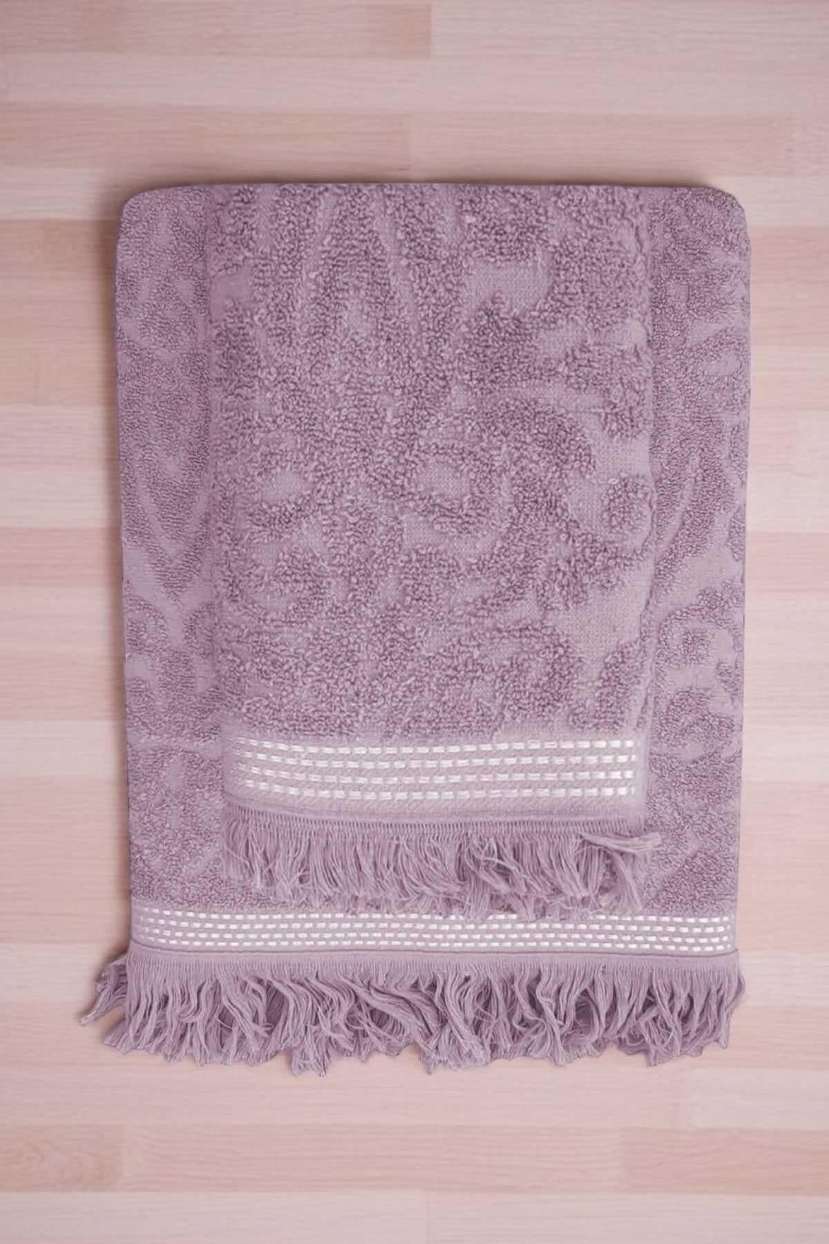 2 Parça Jakarlı Banyo Havlu Takımı %100 Pamuklu 90x150 Cm Arden Mor