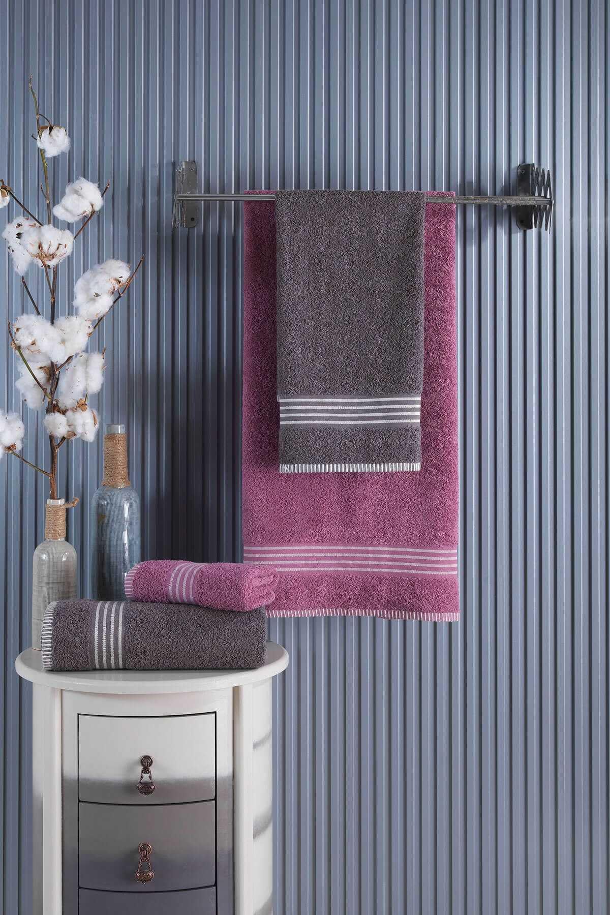 4 lü Kadın Erkek Banyo Havlusu Takımı Oscar Mürdüm Antasit