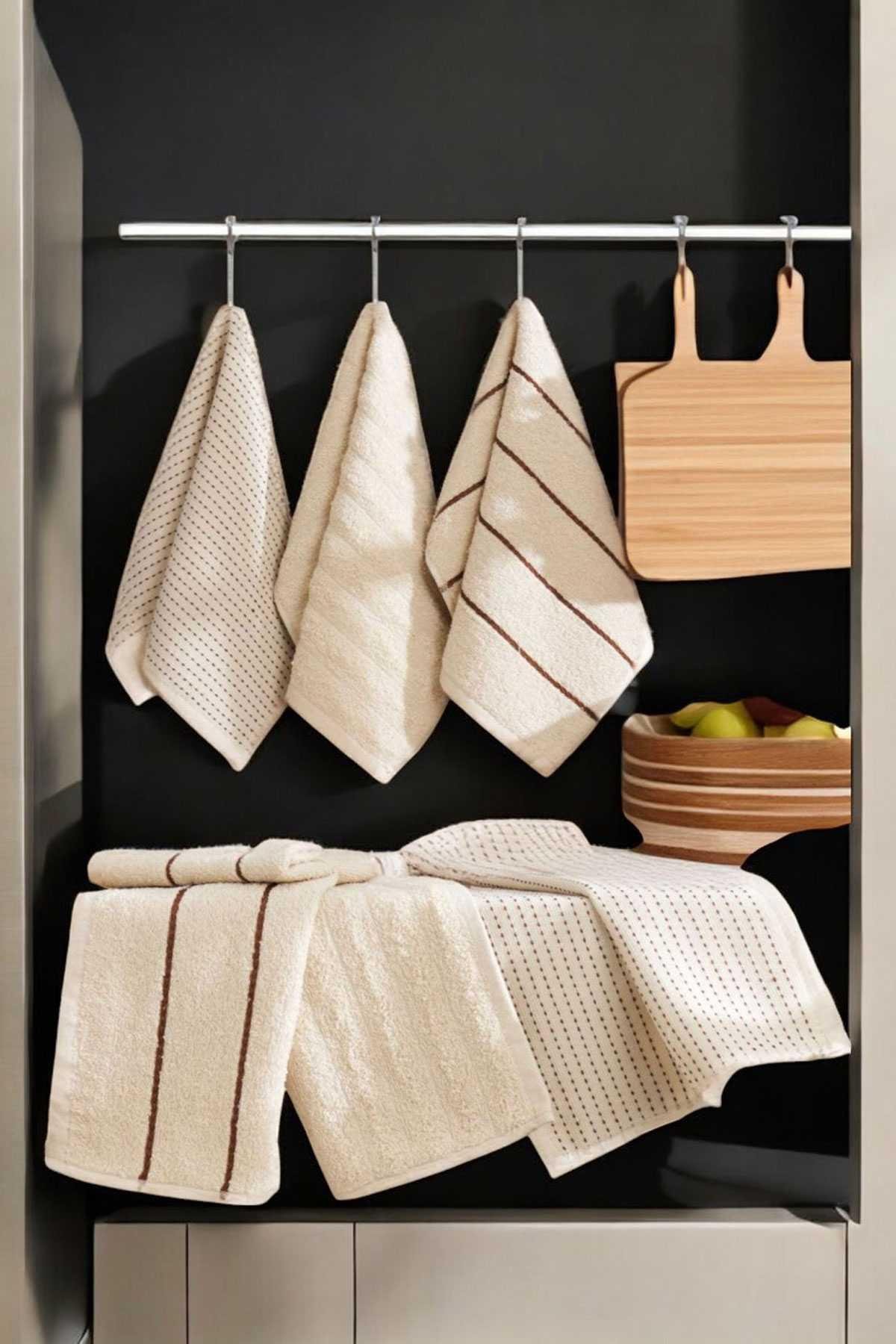 6 lı Luna Naturel Mutfak Havlu Seti %100 Pamuklu 30X50 Cm Bej