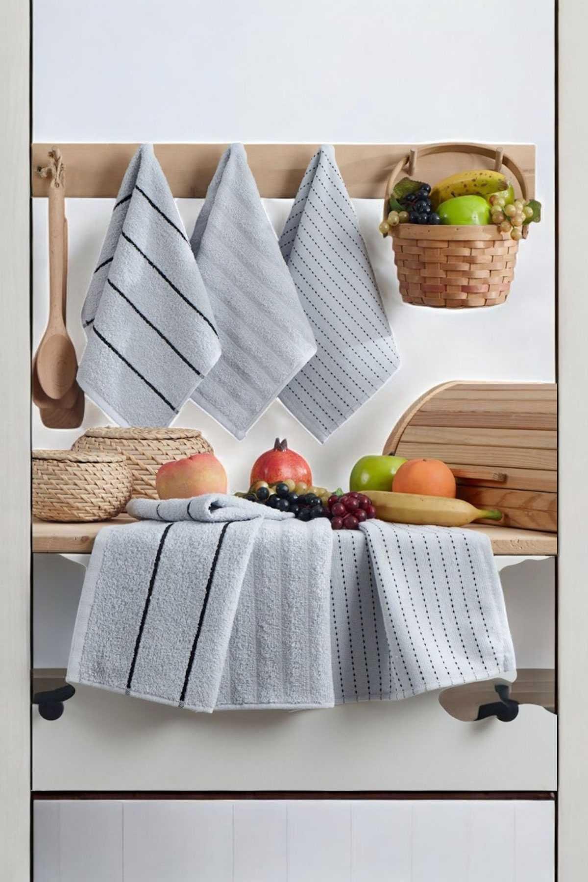 6 lı Luna Naturel Mutfak Havlu Seti %100 Pamuklu 30X50 Cm Açık Gri