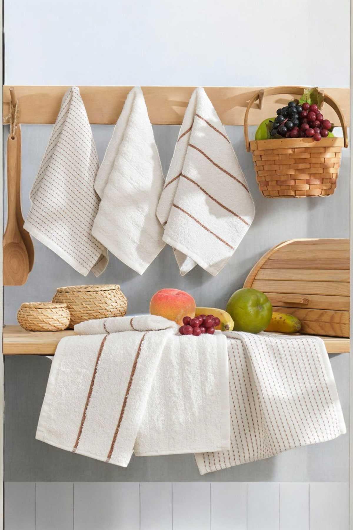 6 lı Luna Naturel Mutfak Havlu Seti %100 Pamuklu 30X50 Cm Krem