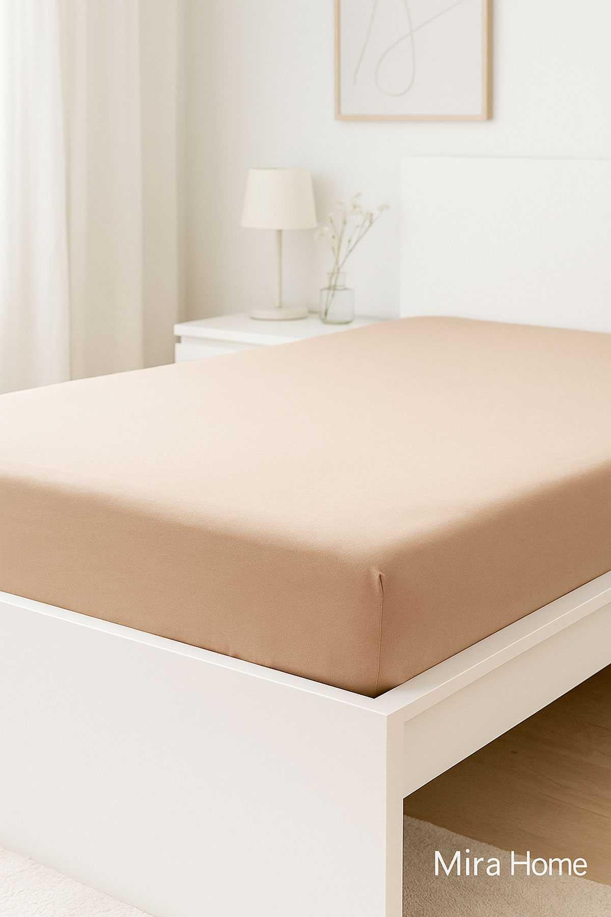 Çift Kişilik Düz Penye  %100 Pamuklu Lastikli Çarşaf 200X200 Cm Battal  Boy Newsheet Kahverengi
