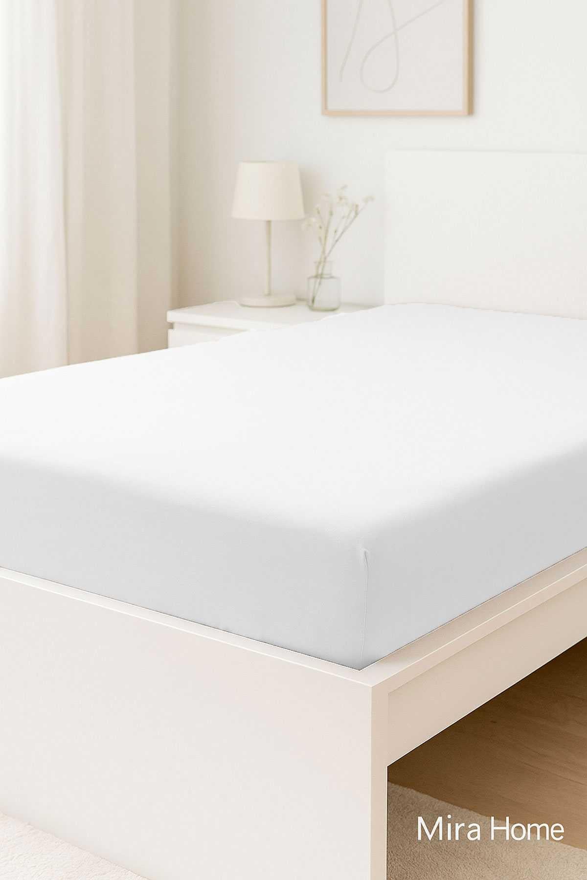 Çift Kişilik Düz Penye  %100 Pamuklu Lastikli Çarşaf 180X200 Newsheet Beyaz