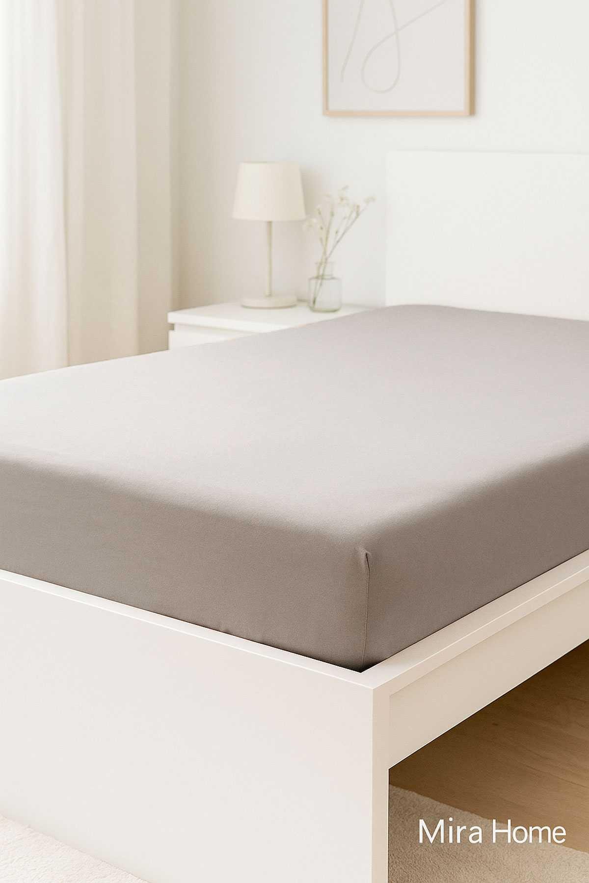 Çift Kişilik Düz Penye  %100 Pamuklu Lastikli Çarşaf 180X200 Newsheet Gri