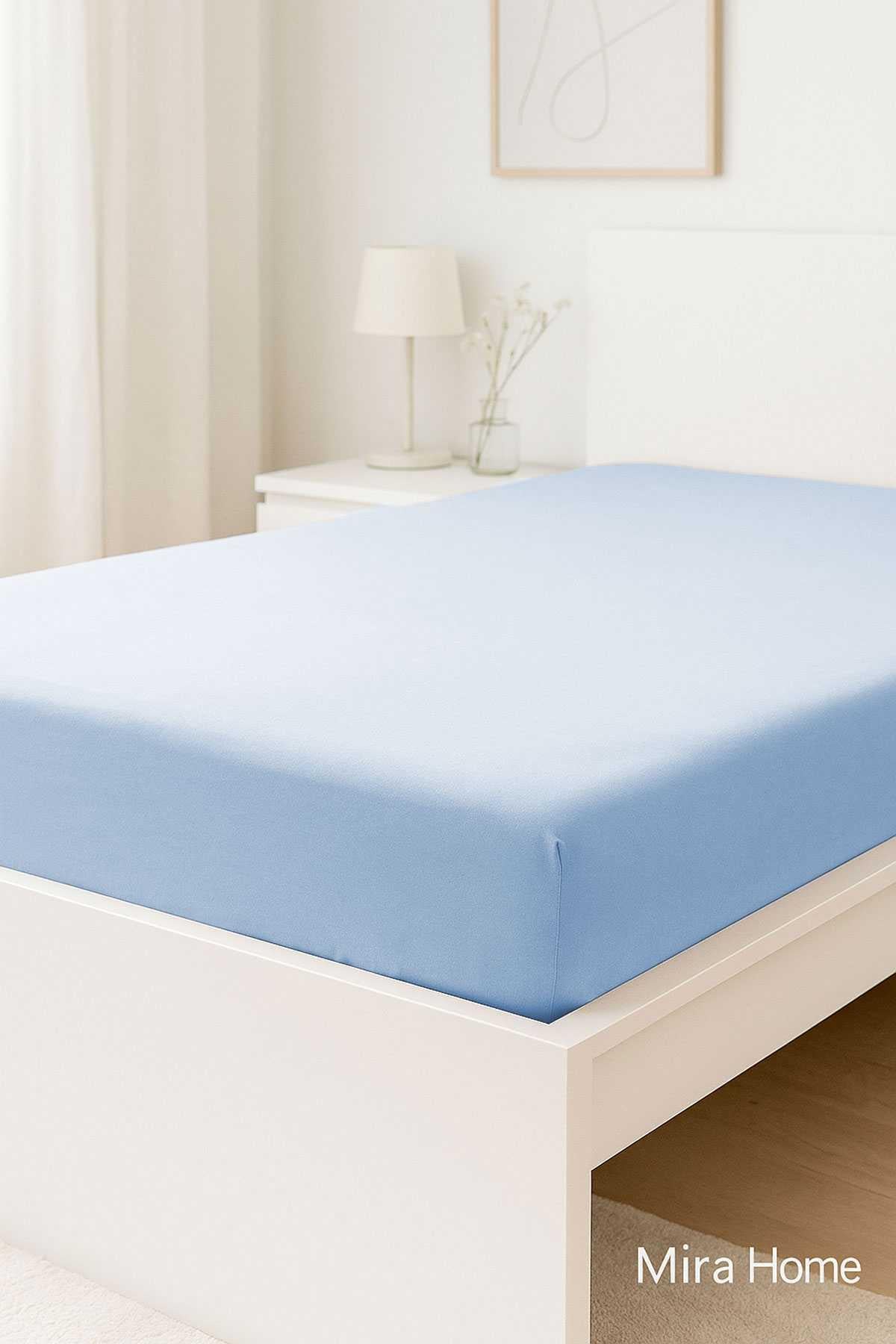 Çift Kişilik Düz Penye %100 Pamuklu Lastikli Çarşaf 160X200 Newsheet Mavi