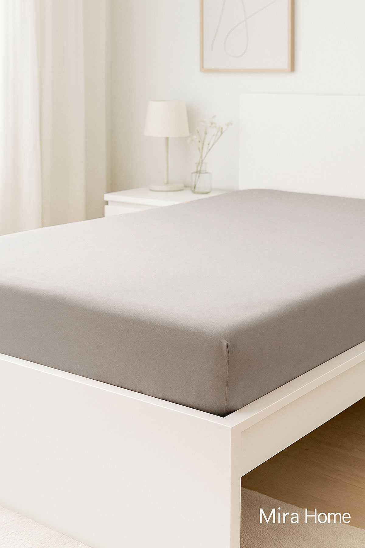 Çift Kişilik Düz Penye %100 Pamuklu Lastikli Çarşaf 160X200 Newsheet Gri