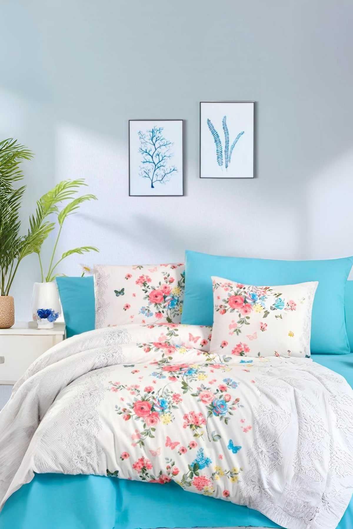Çift Kişilik Ranforce Nevresim Takımı %100 Pamuklu Butterfly