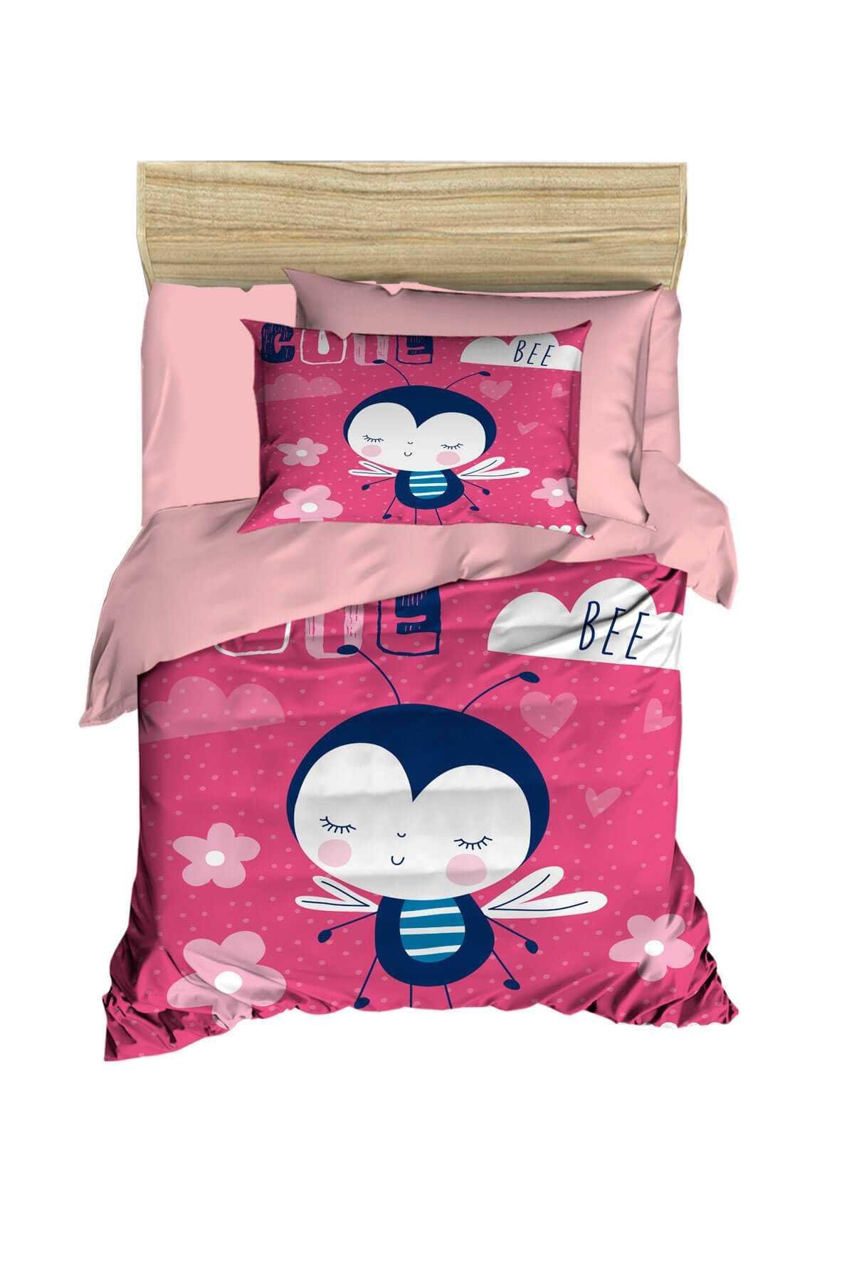 Dijital Baskılı 3d Pamuklu Yenidoğan Bebek Nevresim Takımı Cute Bee Pink