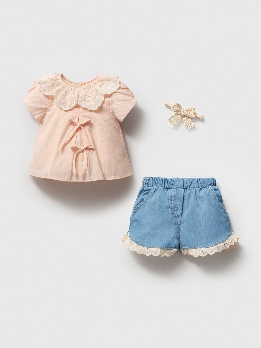 Yaka Fırfırlı Bluz Dntl Shortlu Takım