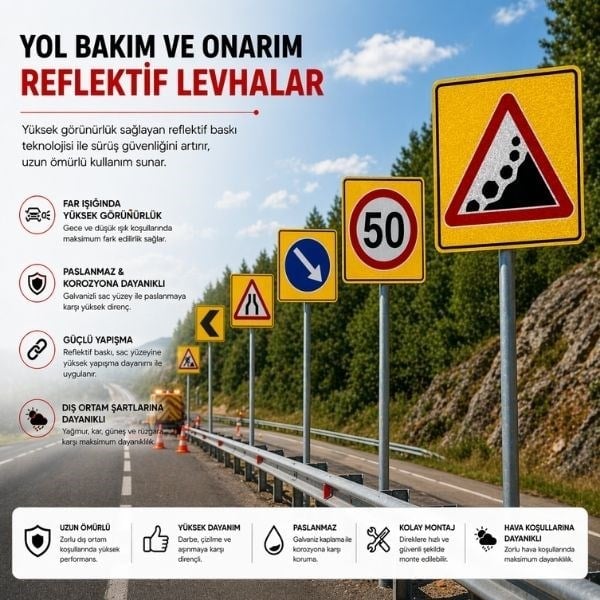 Asfalt Yapımı Yolda Çalışma Var Levhası 90x90 cm