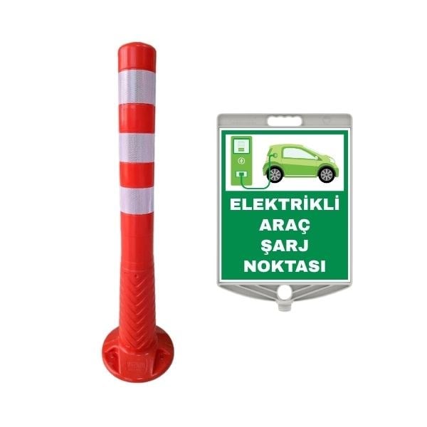 Yeşil Araç Şarj Noktası Levhalı Delinatör Seti 75 cm