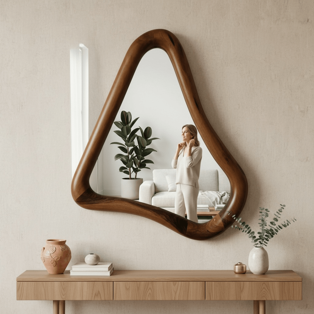 Ceviz Çerçeveli Üçgen Modeli Ayna