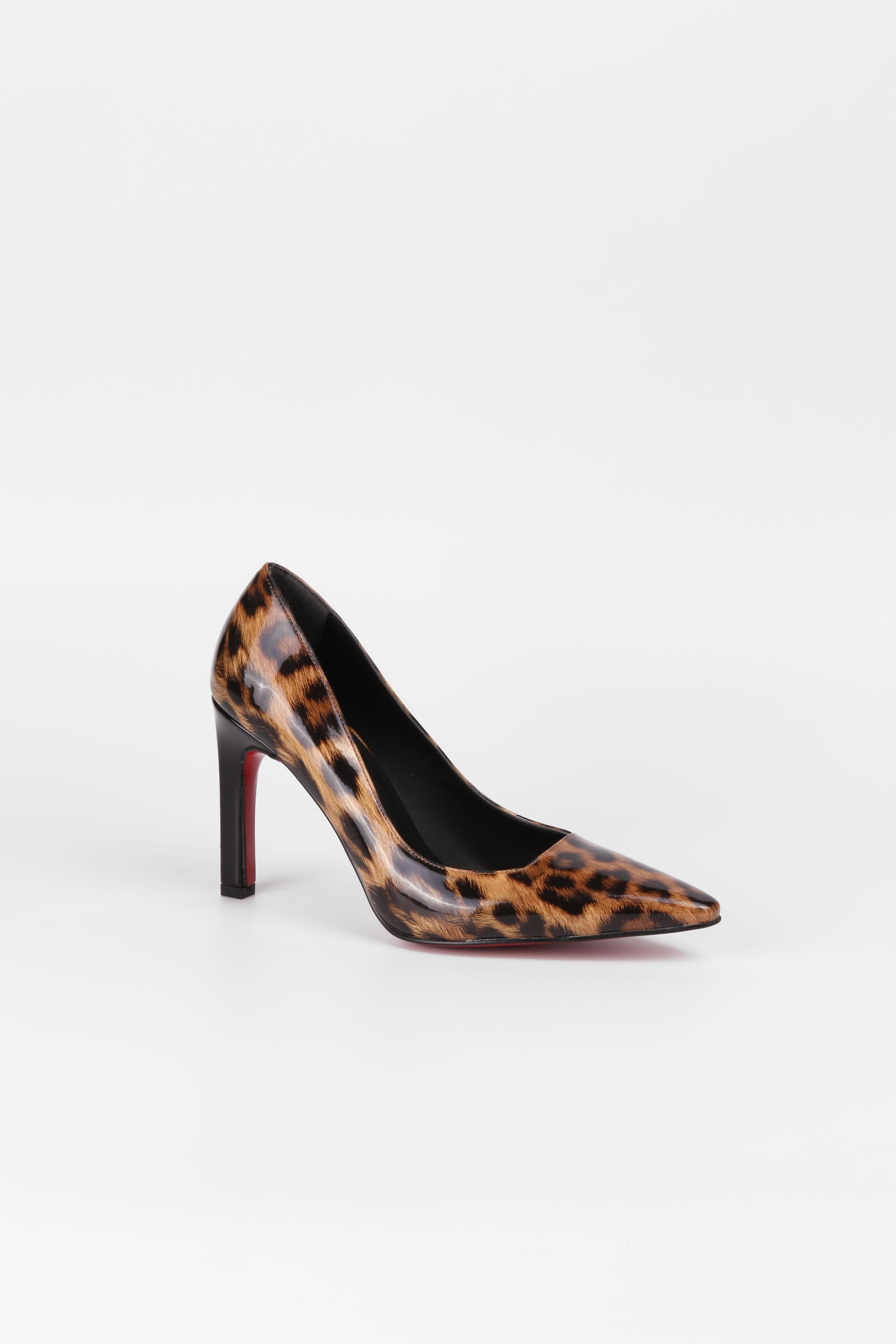 Extra Shoes İstanbul Kadın Leopar Desenli Siyah Rugan Aynalı Jurdan Stiletto